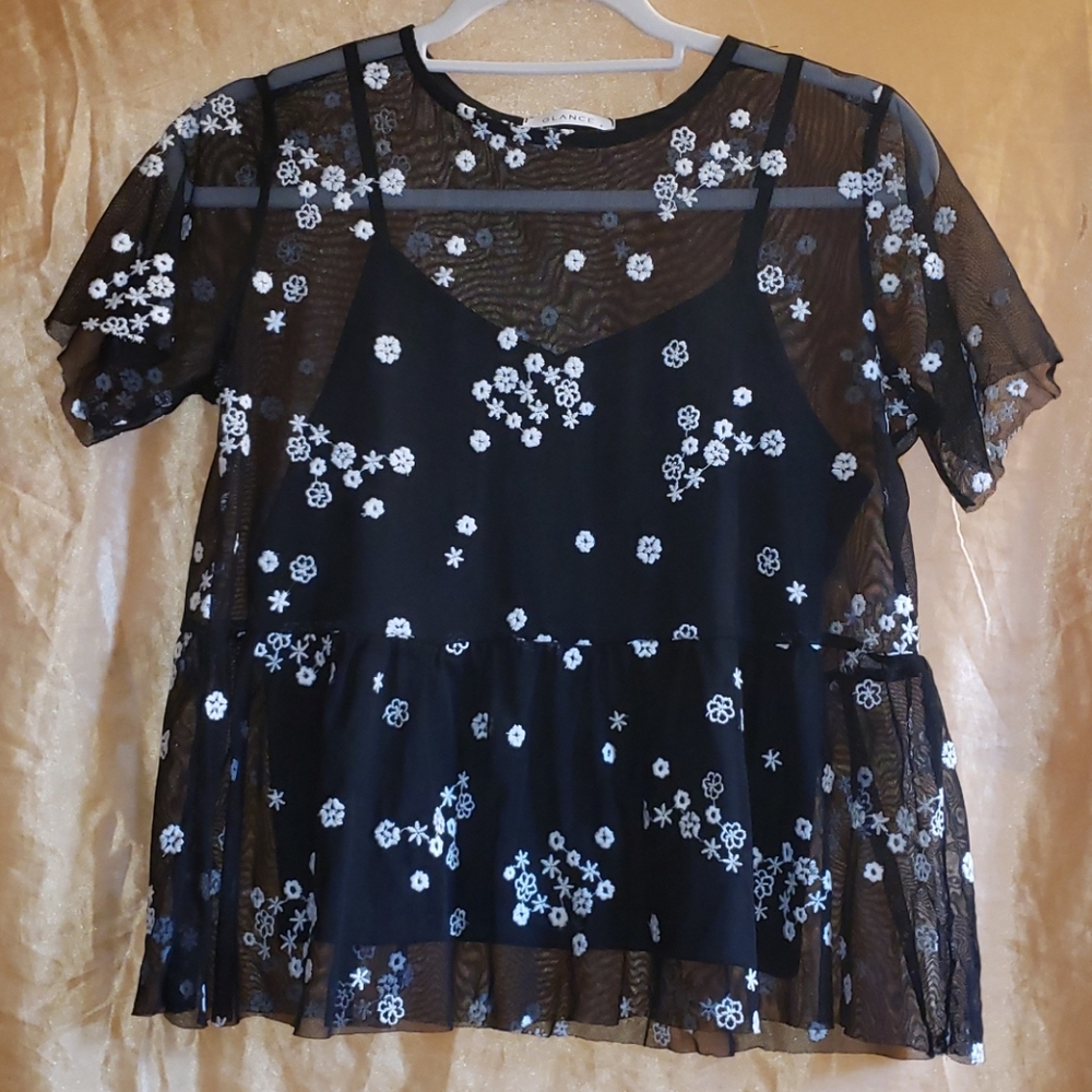 Glance 2 Top Black Floral Mesh